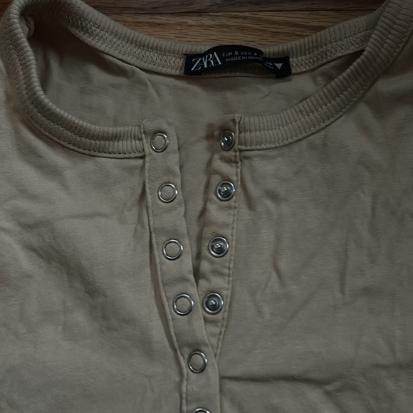 👚3/$20 👚 Zara Tan Brown Babydoll Crop Top T-Shirt - Picture 3 of 4
